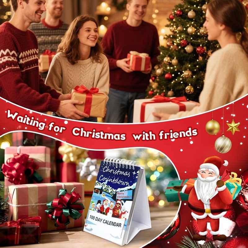 2026-100 Day Christmas Countdown Calendar Xmas Desk Tear-Off Countdown Calendar