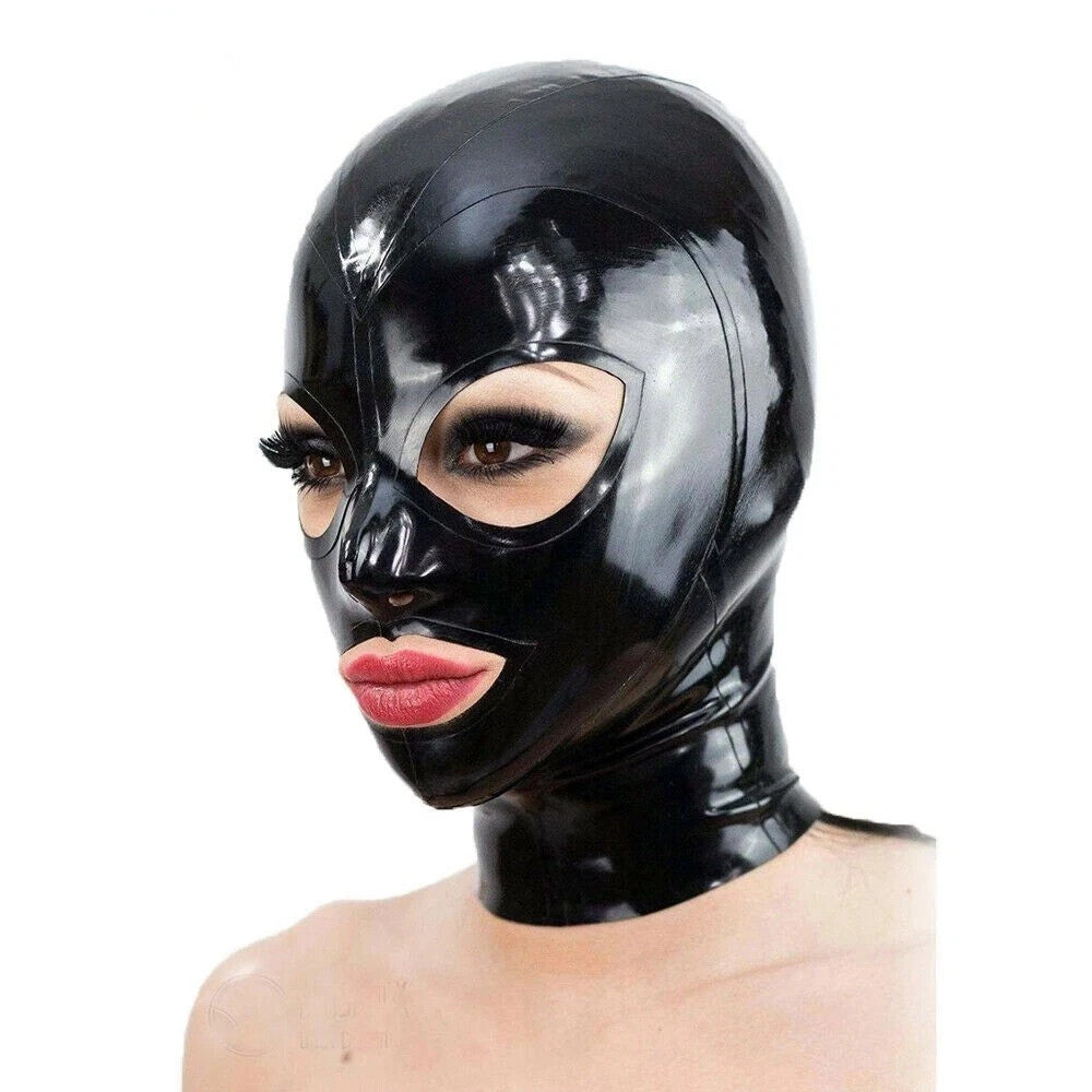 Back Latex Hood Rubber Mask Zipper Party Cosplay Hats UK