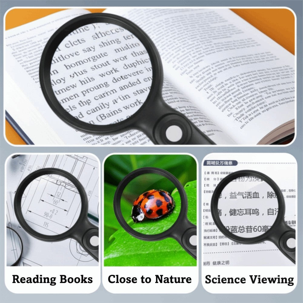 10X Hand held Large Reading Magnifying Glasses with 2 LED Illuminated Light