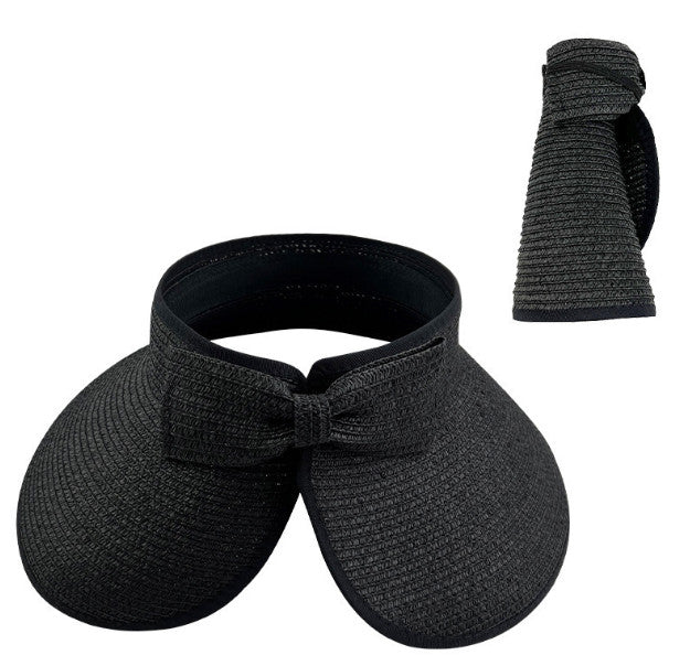 Foldable Bow Decor Sun Visor Wide Brim UV Protection Straw Hat