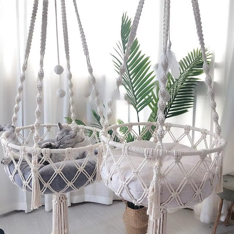 Winter Pet Hammock Cat Swing Hand Woven Cotton Rope Cats Hanging Basket  Kitten