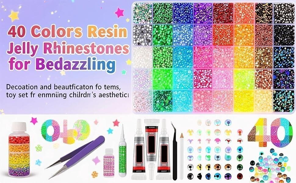 32000Pcs 40 Colors 3Mm Multicolor Resin Flatba Jelly Rhinestones for Bedazzling