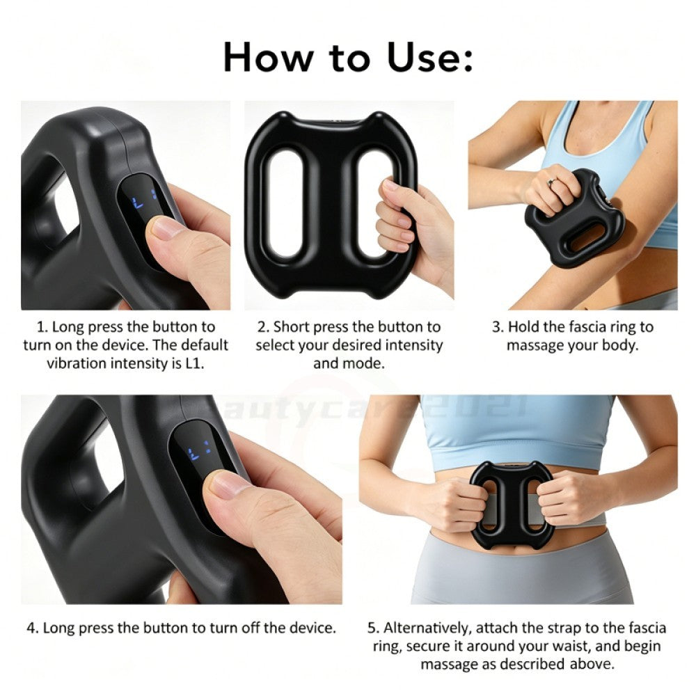 Full Body Vibration Fascia Ring Massager Rechargeable Fat Burning Belt 3 Modes