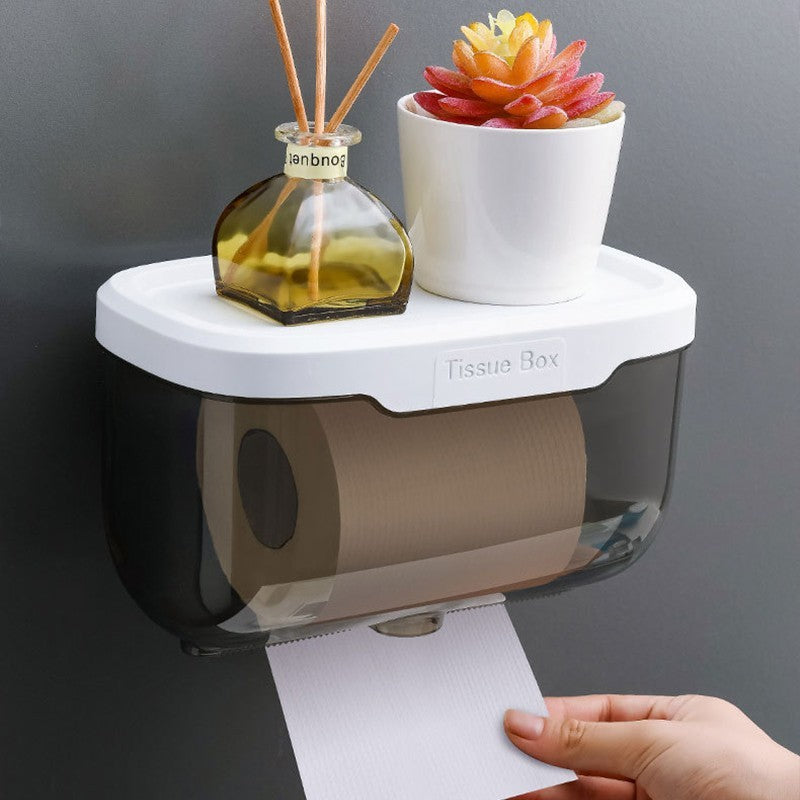 Wall Mounted Toilet Paper Holder Waterproof Tissues Box Shelf Bathroom Organizer