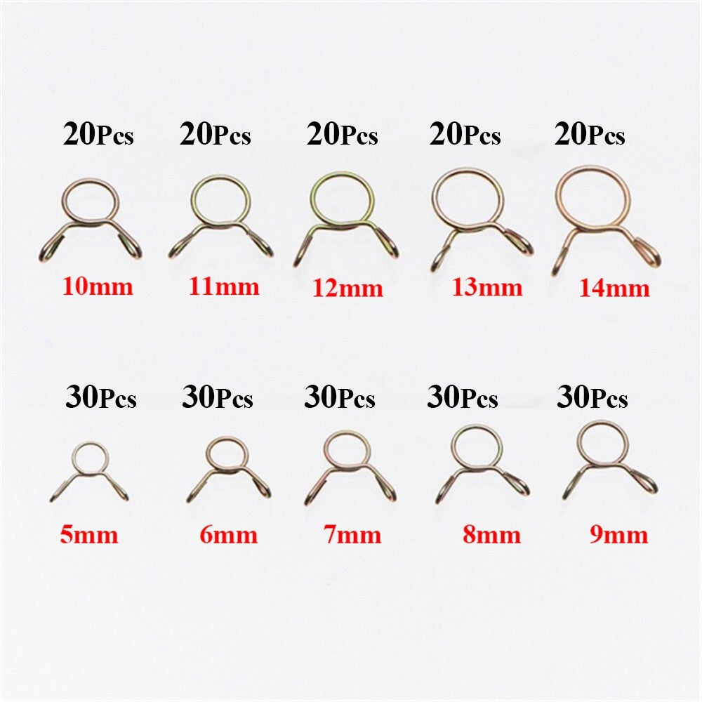 250Pcs Double Wire Spring Hose Clips Assortment Motorcycle Fuel Line Tube Spring