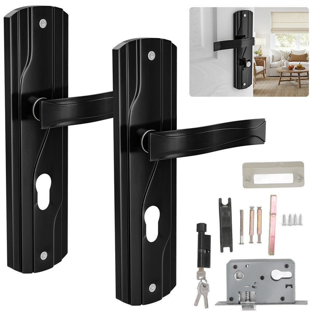 Lever Lock Set Lockable Door Handle Handles with 3 Keys Manganese Steel for Home