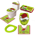 4X Bathroom Toilet Christmas Grinch Decor Sets Seat Collar Cover Non-slip Mat