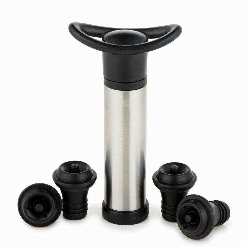 Vacu Vin Wine Saver Pump with 4 x Vacuum Sealer Bottle Stoppers Stainless Steel