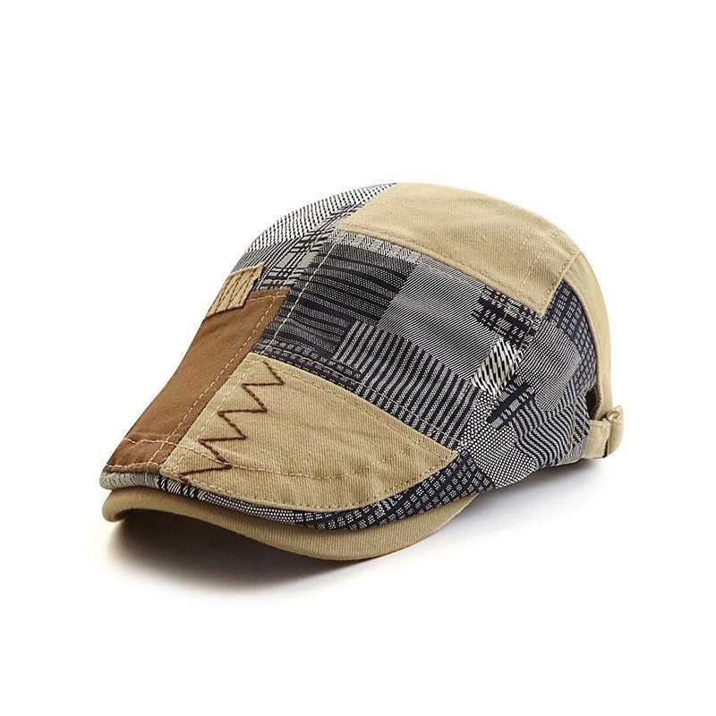 Men Patchwork Flat Cap Cotton Golf Driving Cabbie Gatsby Cap Beret Newsboy Hat