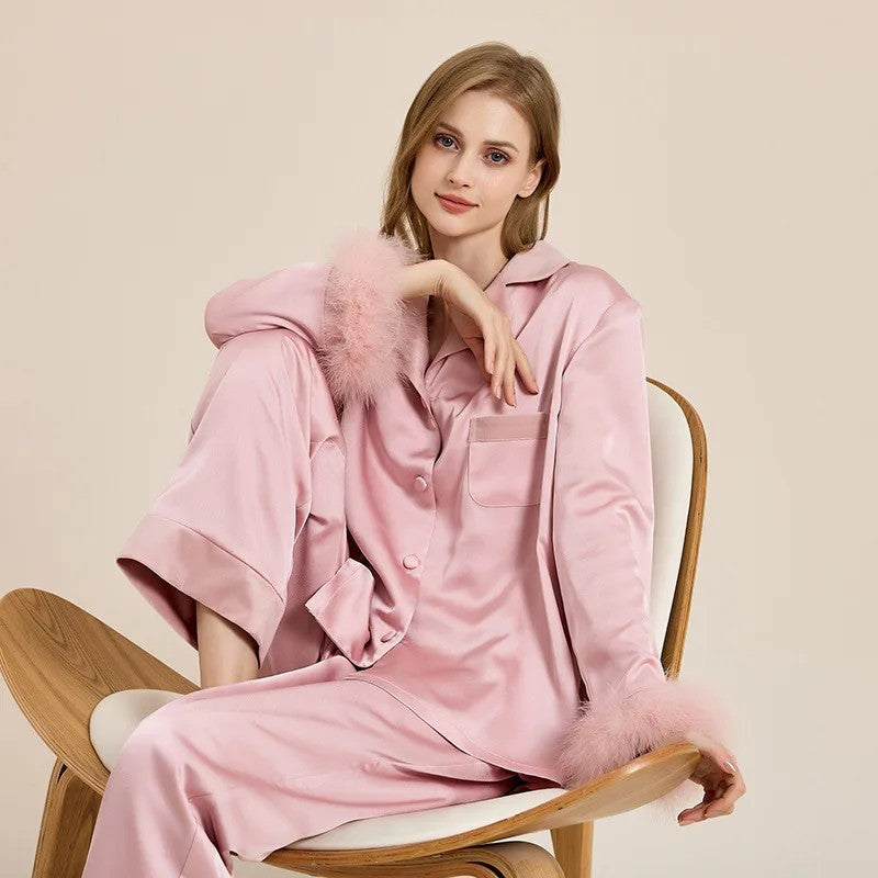 Womens Pajamas Women's Autumn Winter Fleece Thickened Removable Feather Homewear