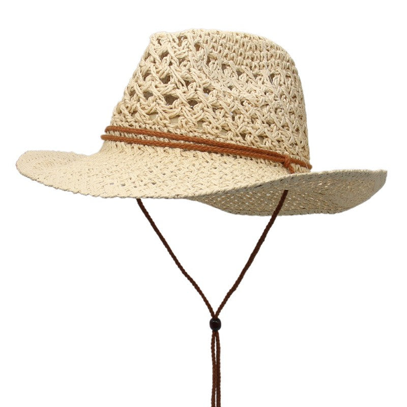 Straw Cowboy Hat Unisex Men Women Sun Hat Beach Outdoor Western Sunshade Cap