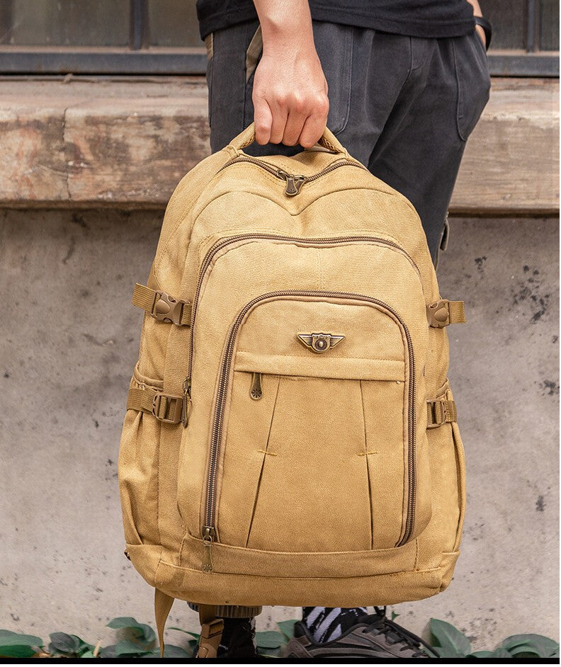 Large Canvas Backpack 45/55L Hiking Rucksack Durable Men's Daypack Travel