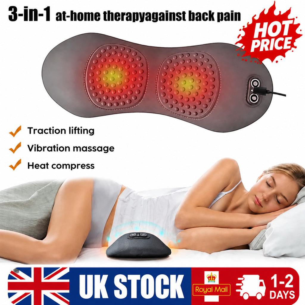 3-in-1 Electric Lumbar Support Pillow with Heat,Vibration &Traction,Waist Relief