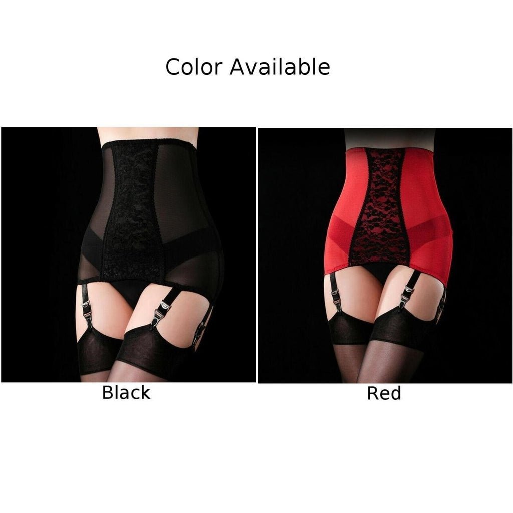*High-Waist Stretchy Lace Girdle Garter Suspender 6 Straps Clips Shaping Skirt