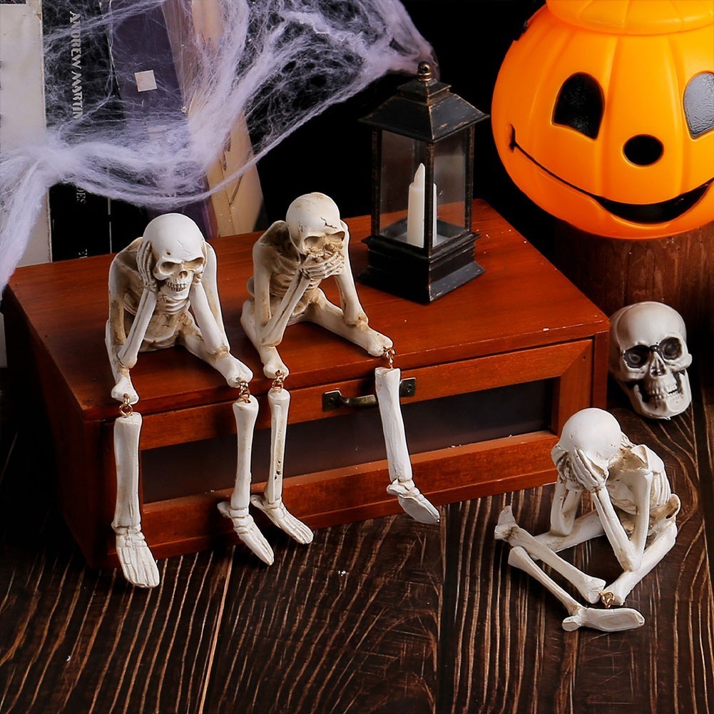 Halloween Resin Skeleton Figurine 'See No Evil, Hear No Evil, Speak No Evil'