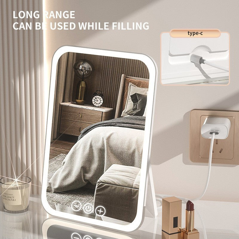 Rechargeable LED Makeup Mirror, 3 Color light, Touch Screen for Travel, Cosmeic