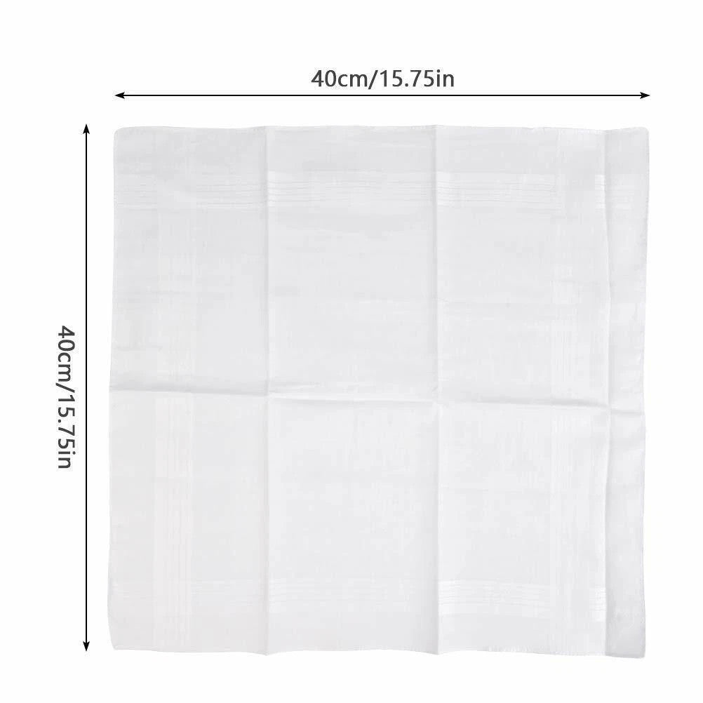 24PCS Mens Large White Square Handkerchief Soft Cotton Hankies Hankerchiefs  UK