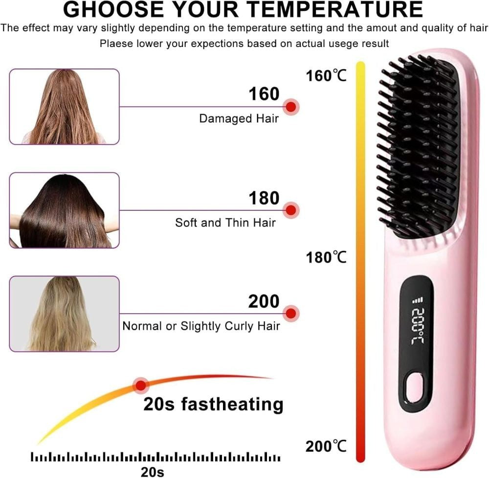Glow Wave Heated Brush  LED Screen & USB Charging 3 Heat Settings for Short Hair
