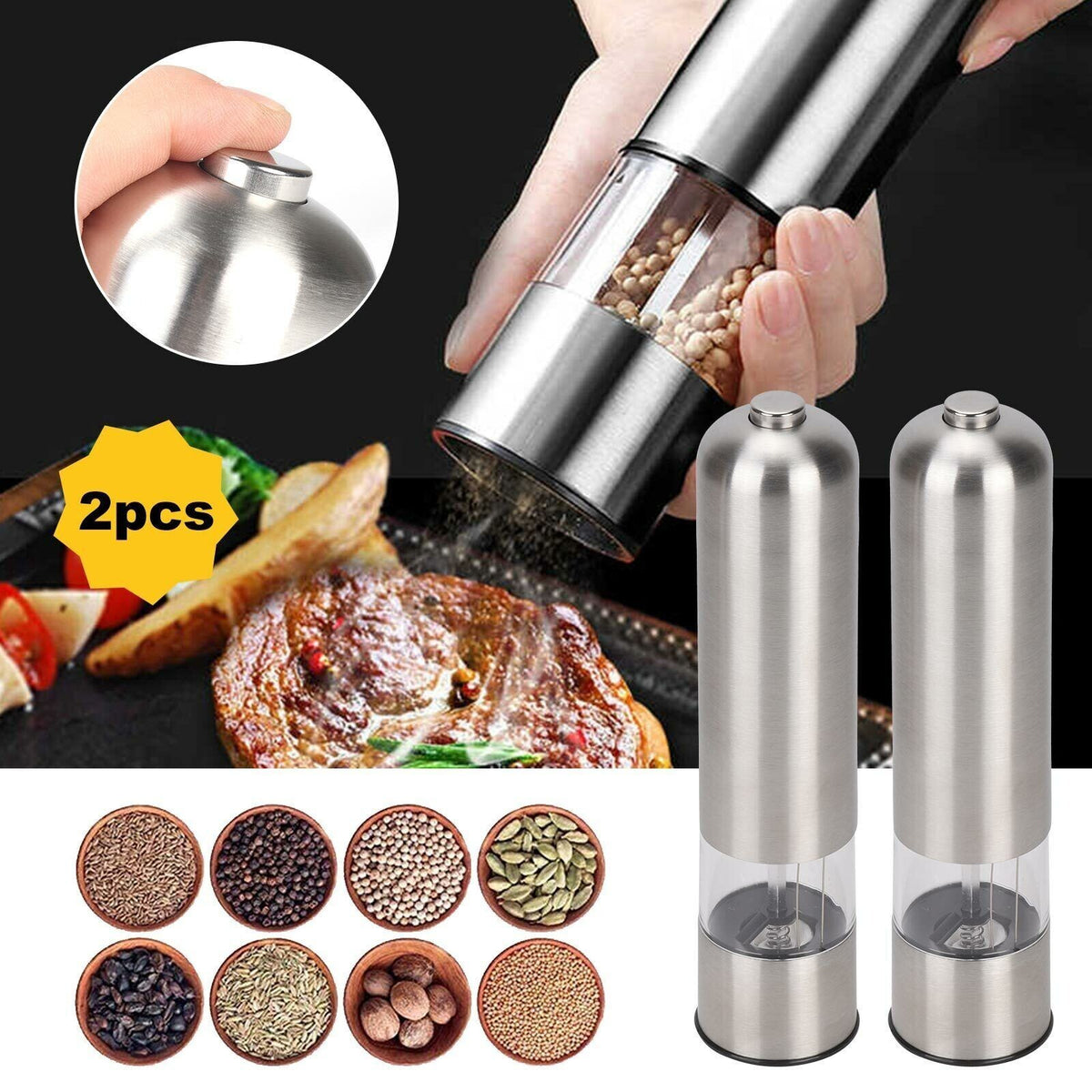 Battery Powered Electric Grinder Shaker 2X Salt And Pepper Mill Matching Set