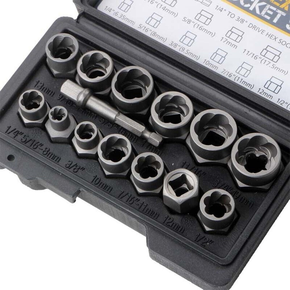 3/8" Locking Wheel Nut Remover Tool Set Stud Bolt Impact Twist Socket Extractor