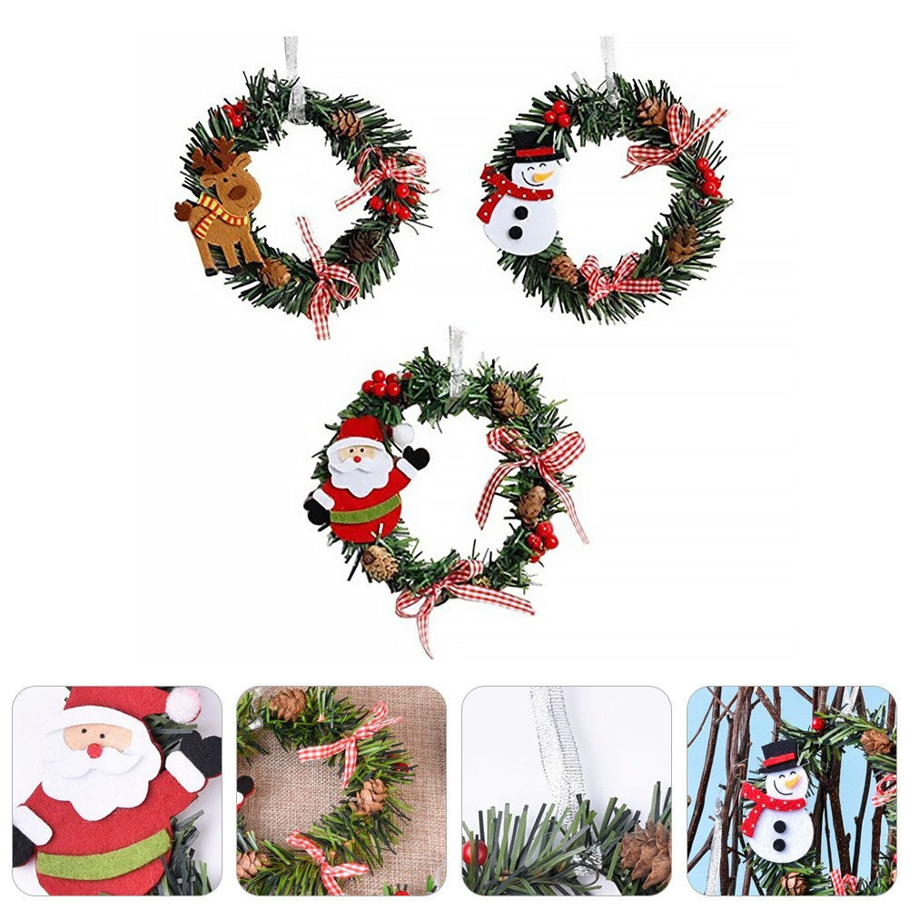3 Pcs Christmas Hanging Pendant Garland Wreath Deer Snowman Santa Decoration
