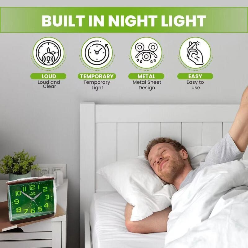 Silent Bedside Alarm Clock Glow in the Dark Clock Battery Operated UK