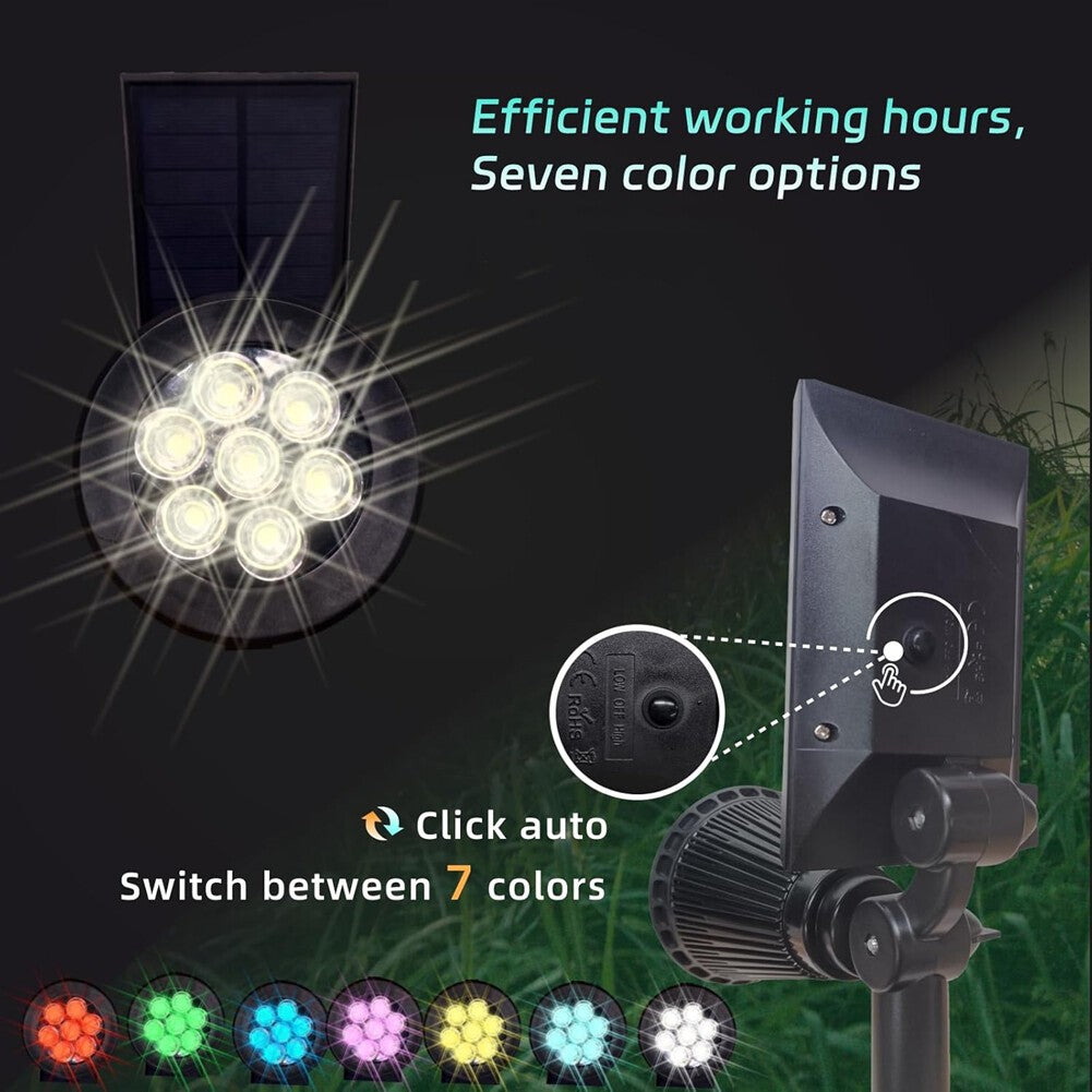 7LED Solar Spot Light Colour Changing Projection Stake Garden Outdoor Lamp