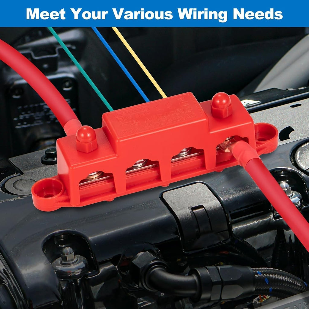 2pcs 12V 250A 4 Post Busbar Bus Bar Power Distribution M8 Red and Black Pair UK