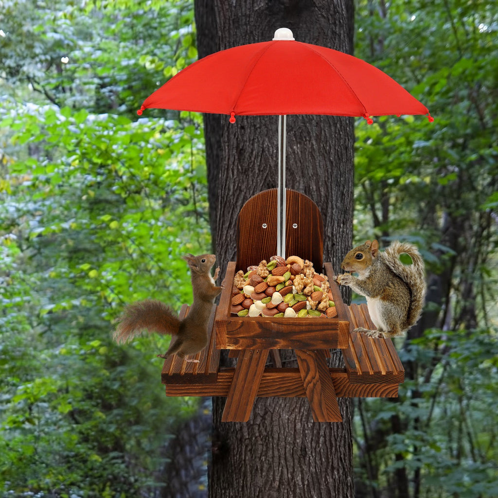 Carbonized Wood Squirrel Feeder Waterproof Chipmunk Feeder with Red