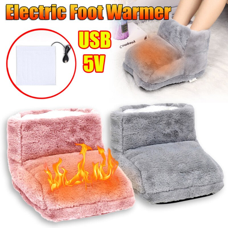 Unisex Electric Heated Foot Warmer Winter Home Office Plush Feet Warming Boot