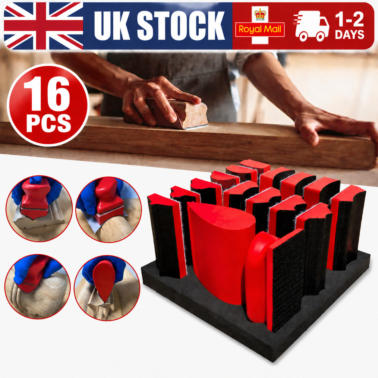 16Pcs Sanding Block Kit Contoured Profile Sanding Pad Tools Set Multiple Shapes