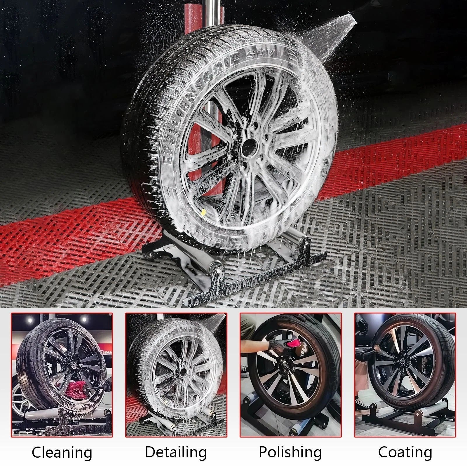 Wheel Rolling Wheel Detailing Stand Car Wheel Stand Holder for Tire Cleaning