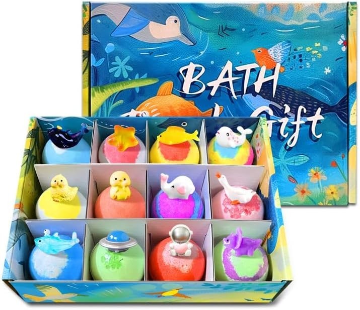 12pcs Bath Bomb Gift Set for Kids Colorful Bubble Bath Bomb with Surprise Inside
