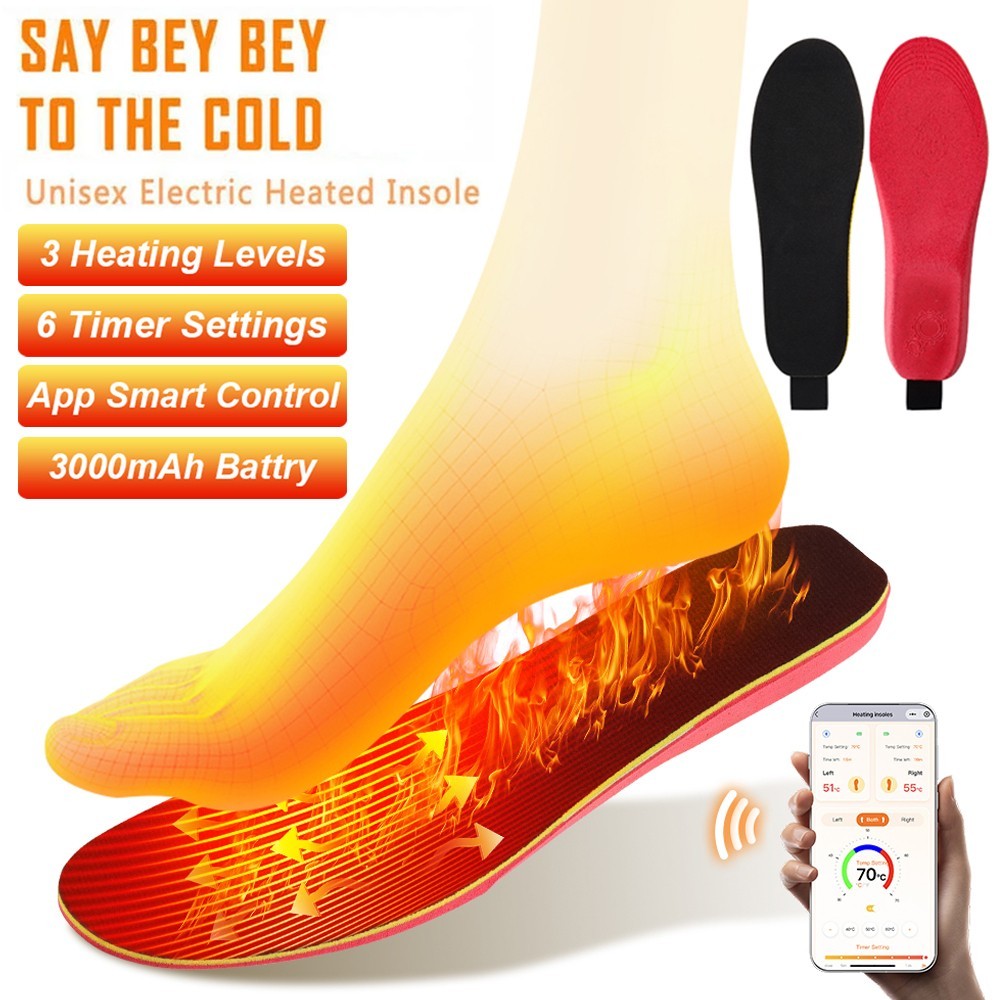 Cuttable Electric Heated Insoles Shoes Pads Rechargeable APP Control