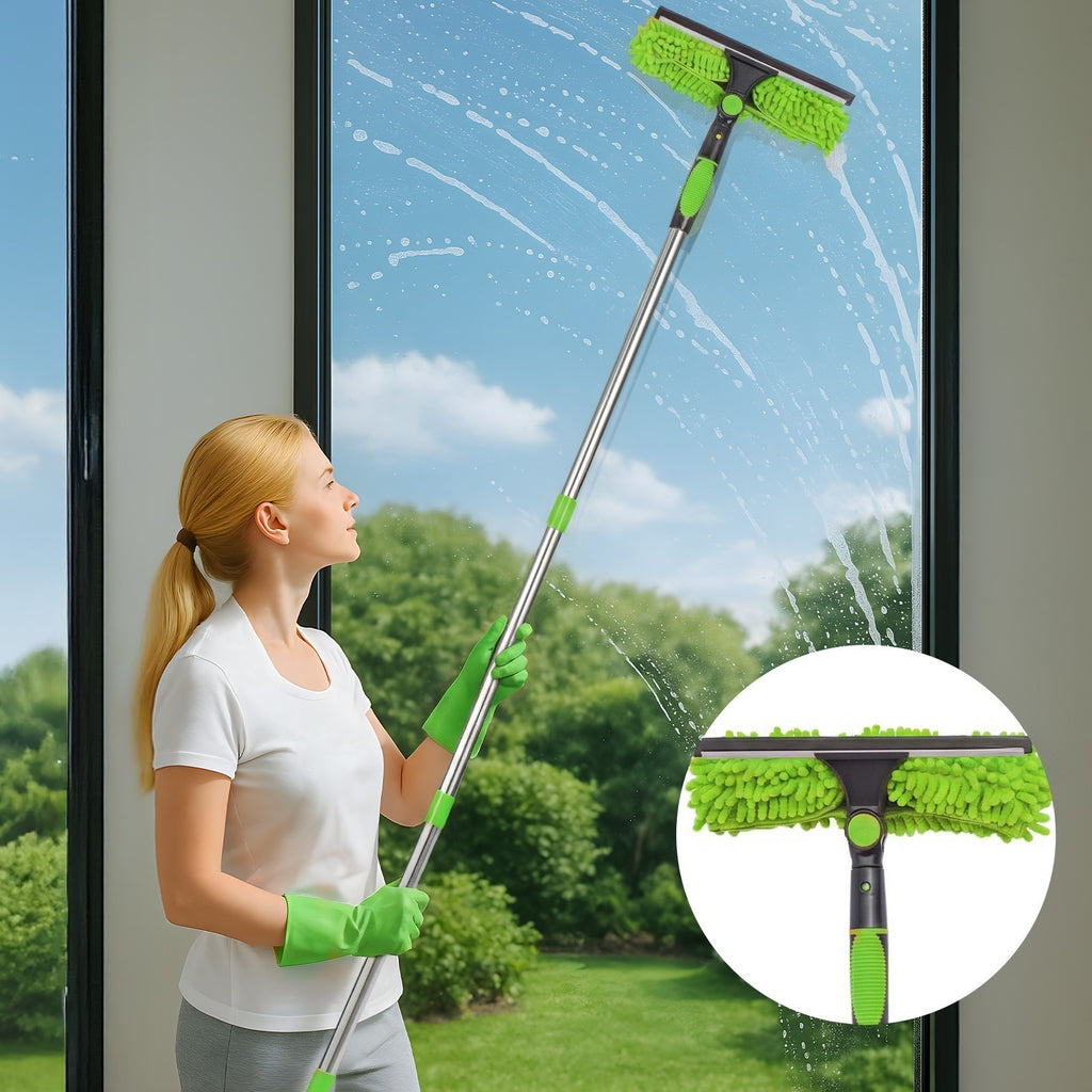 Extendable Telescopic Window Cleaner 2 in 1 Glass Washing Squeegee Tool