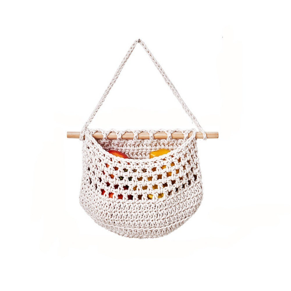 1/3-Tier Macrame Fruit Hammock Storage Basket Hanging Vegetable Holder Pockets