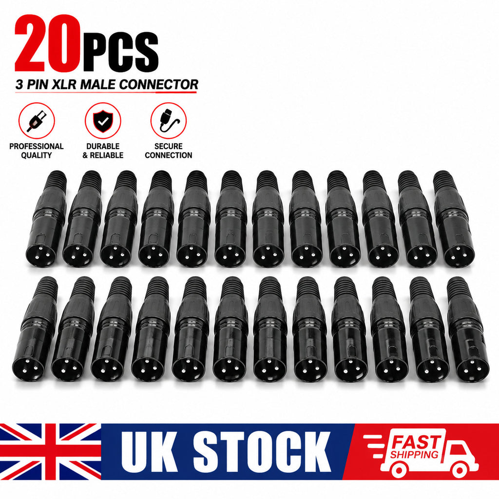 20x XLR 3 Pin Male Female Connector DMX Audio Microphone Cable Plug Black