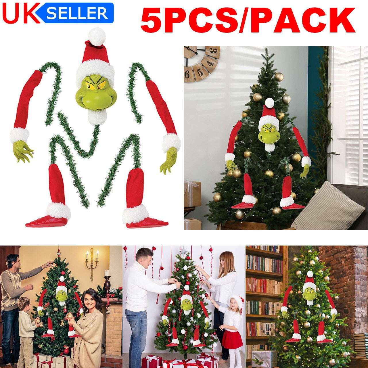 Grinch Arm Leg Head Ornaments Holder Christmas Tree Decorations Xmas Party Gift