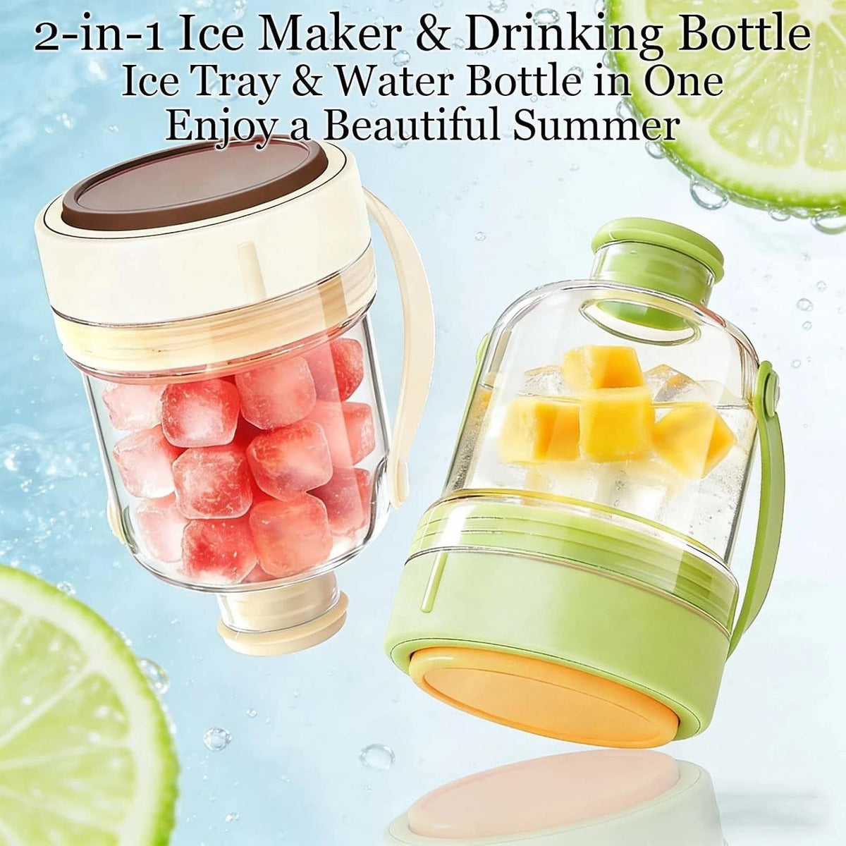 2 in 1 Ice Cube Bottle, Portable Ice Cube Water Bottle with Handle
