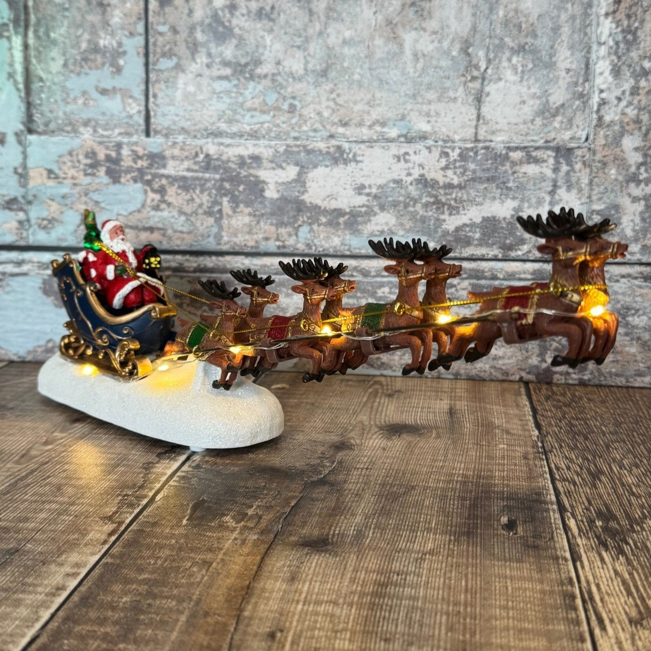 Christmas Santa Sleigh & Reindeer Decoration Festive Ornament with LED Lights