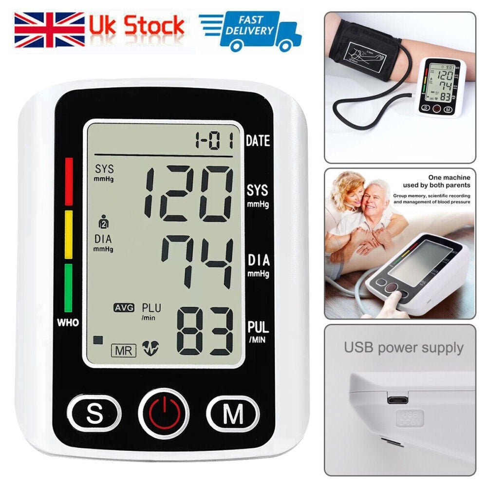 2026 UK Digital Automatic Blood Pressure Monitor Upper Arm BP Machine Heart Rate