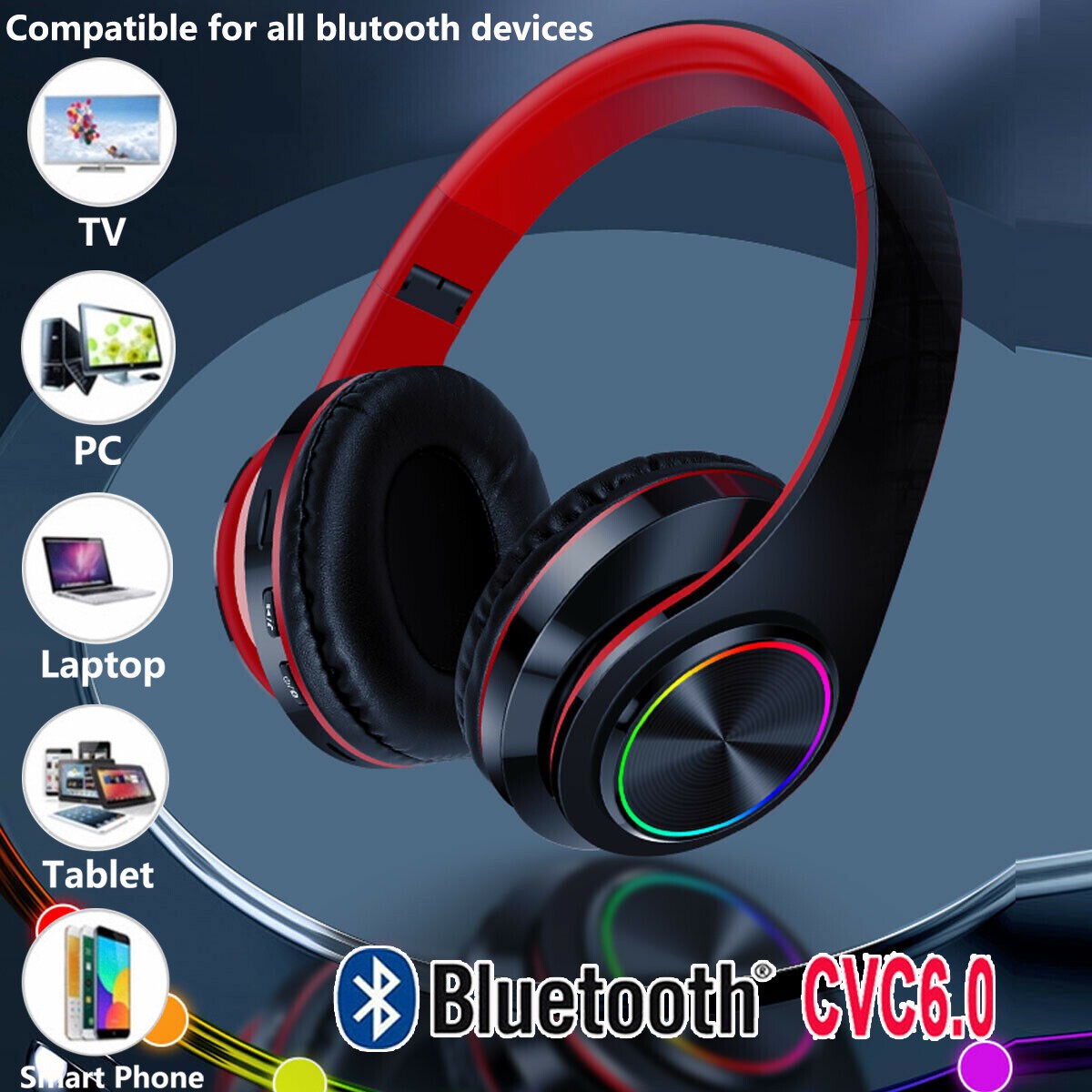 Wireless Bluetooth 5.1 Headphones Noise Cancelling Over-Ear Stereo Earphones UK~