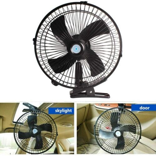 1X 10 Inch 12V Car Electric Fan Adjustable Speed Oscillating Cooling Fans with C