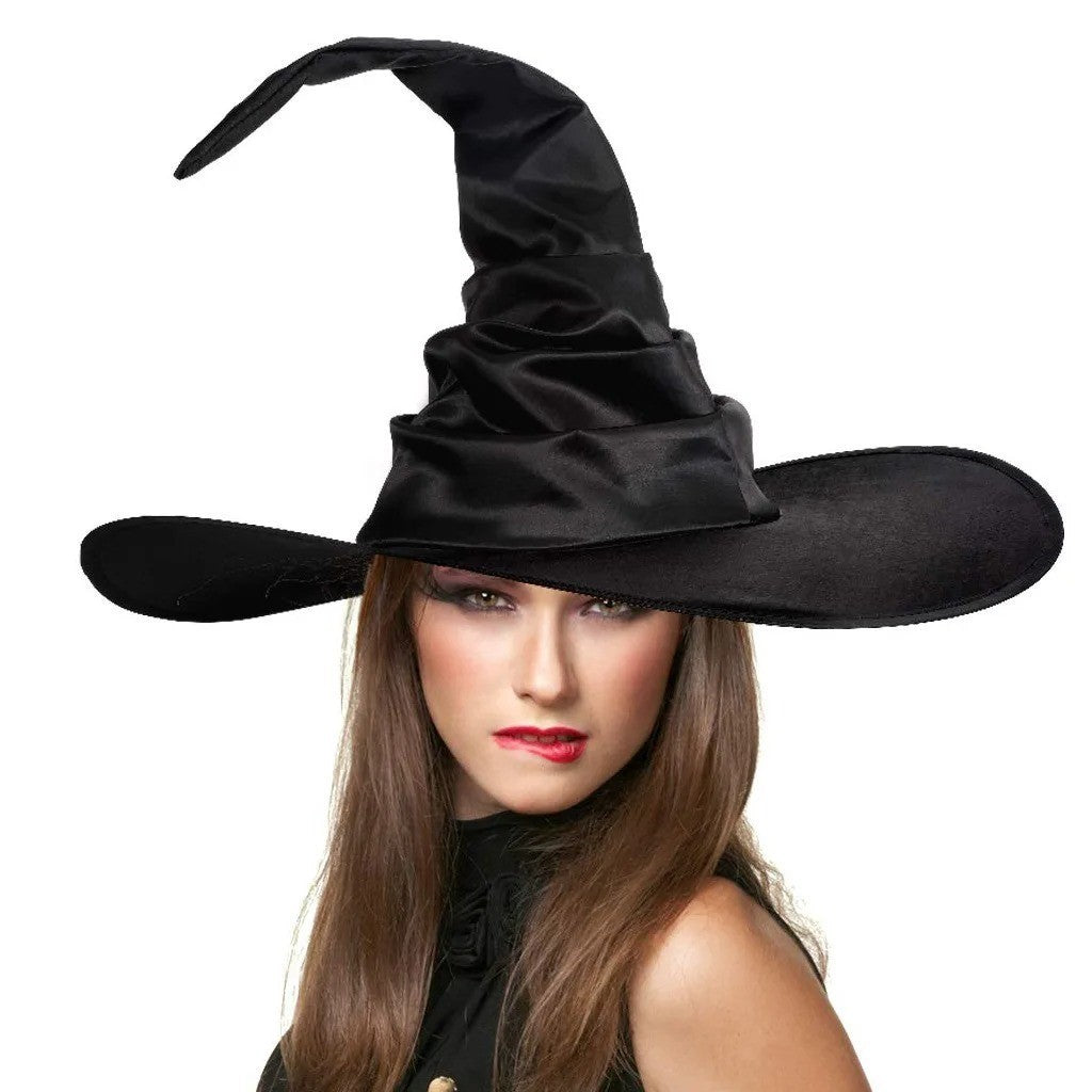 Unisex Halloween Ruched Large Witch Hat Cosplay Costume Party Witch Hat Black