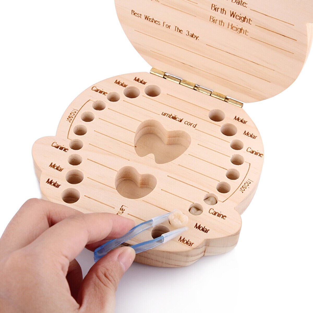 Baby Milk Teeth Keepsake Wooden Box Save Children Kids First Tooth Souvenir Gift