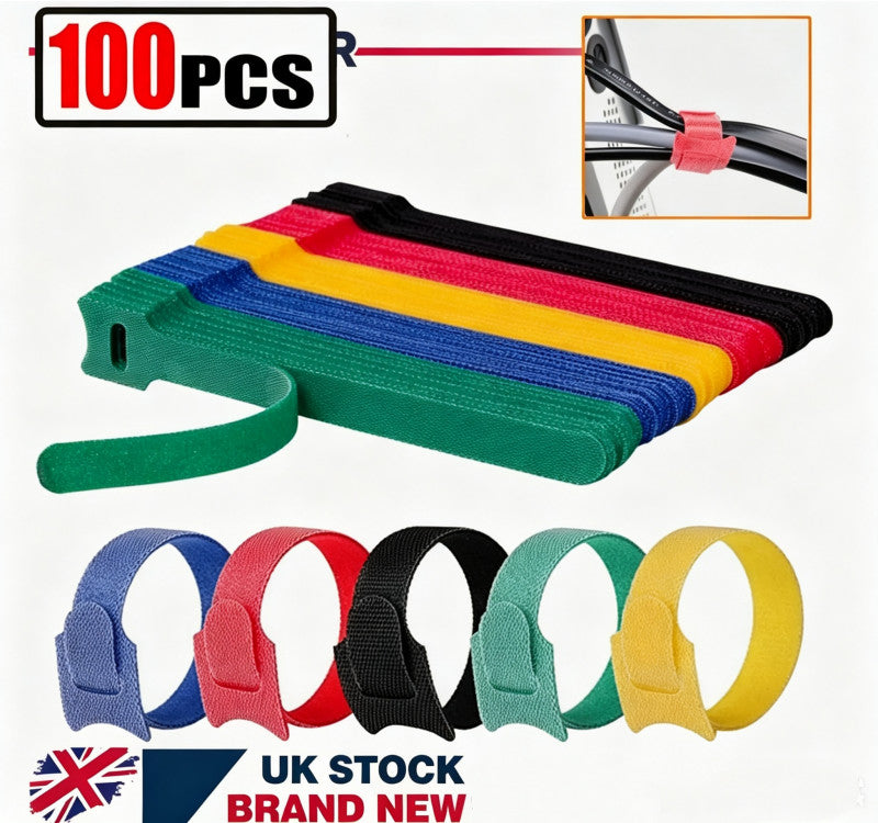 100xReusable Ties Velcros Hook and Loop Fastener Tape Ties Straps 150mm Color