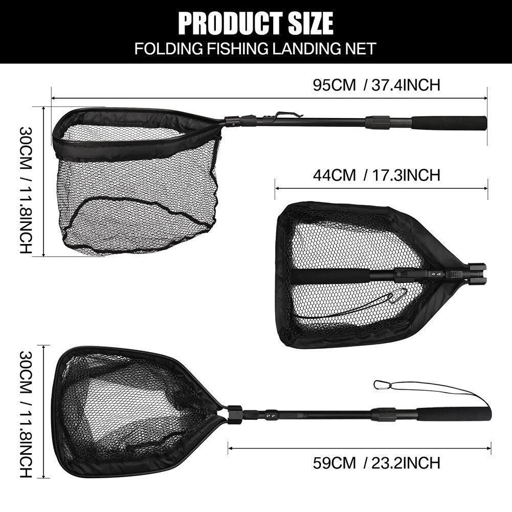2pcs Rubber Coated Landing Net Telescopic Foldable Floating Fishing Net Trout