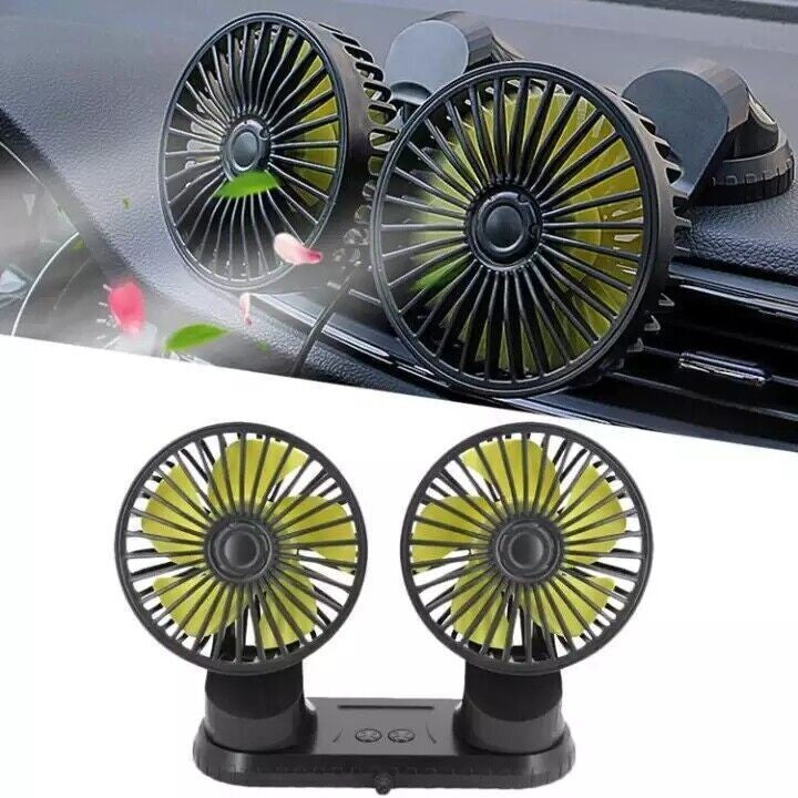 Portable 2 Head Fan 360° Rotatable Car Cooling Air Fan 5V Dual Head Fan USB