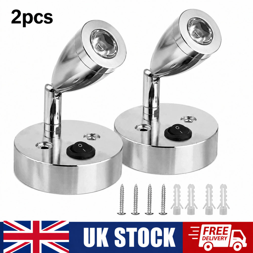 2Pc 12V LED Interior Spot Reading Light Switch Camper Van Caravan Boat Motorhome