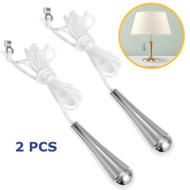 2Pcs Bathroom Light Pull Cord Teardrop Chrome Handle Pull String 1.5m Nylon Cord